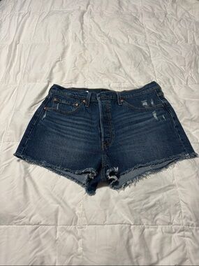 Classic Dark Blue Denim Cutoff Shorts with Frayed Hem